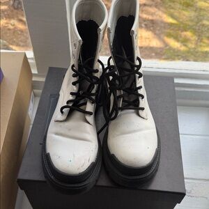 Fashion Nova White Combat Boots with Black Soles & Laces
